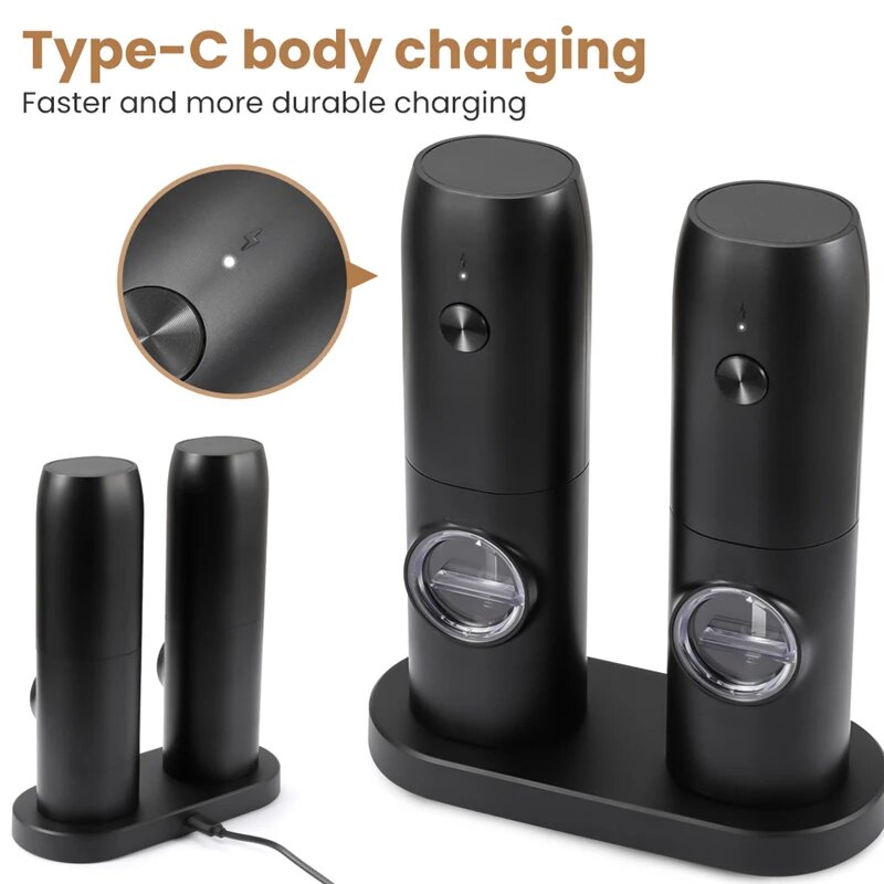 Rechargeable Electric Pepper Grinder Salt And Pepper Mills With LED Light Gravity Induction Automatic Grinding Machine Adjustable Coarseness Mills USB Charging Spice Grinde