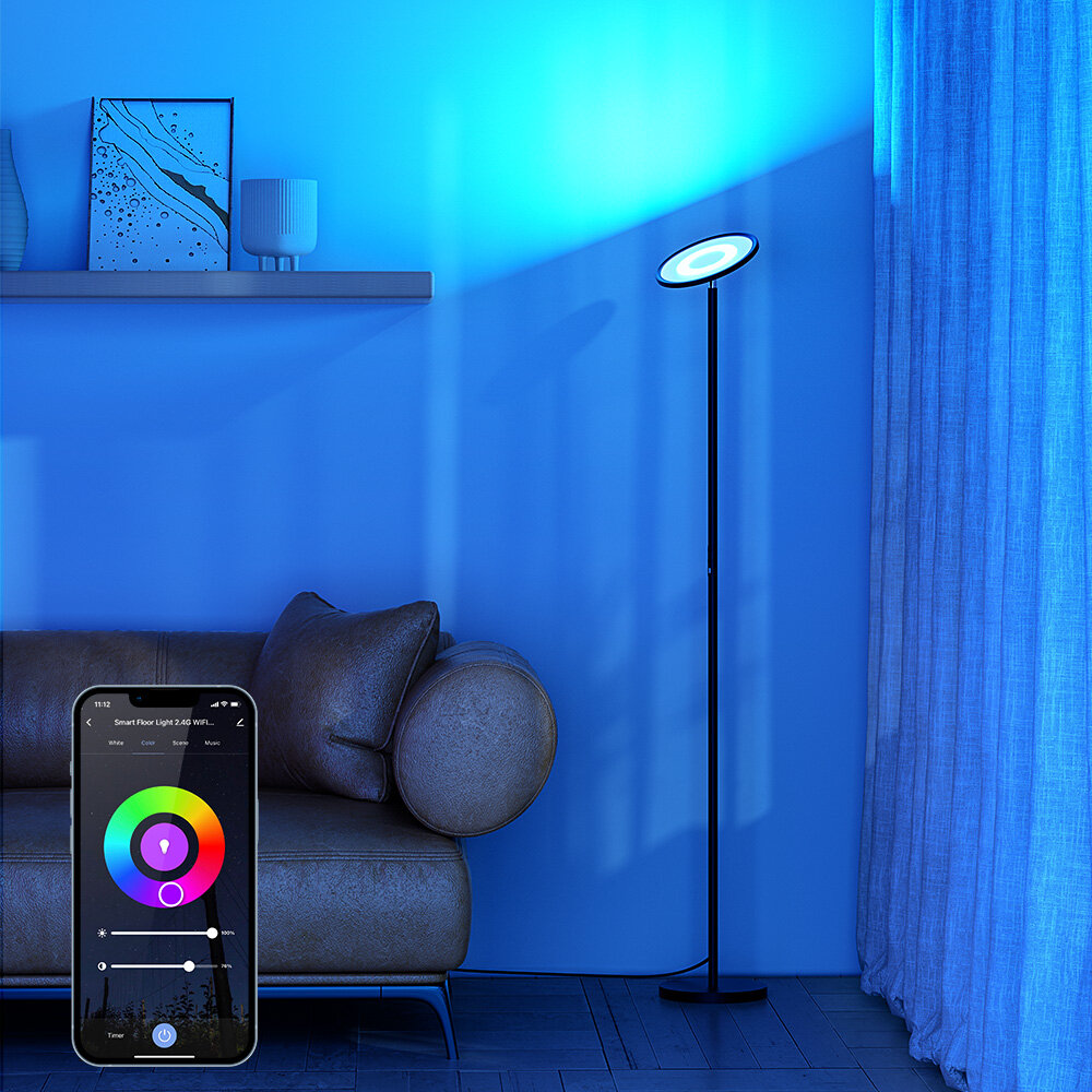 BLITZWILL BWL-FL-0002 25W 2700K~6500K+RGB Smart Floor Lamp Stepless Dimming Up To 2000LM APP Control Voice Control Works With Google Assistant Alexa AC100-240V