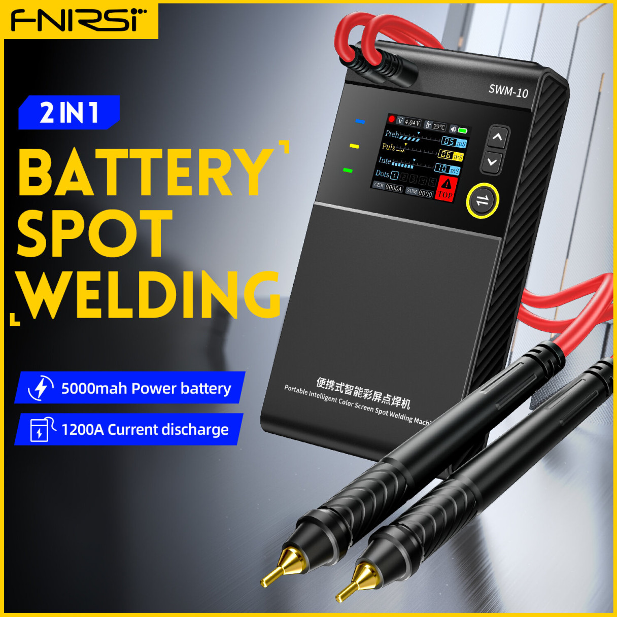 FNIRSI SWM-10 0.25mm Spot Welder 4 Gears Adjustable DIY Mini Spot Double Pulse Welding Machine 18650 Battery Pack Welding Tool Built-in 5000mAh Battery