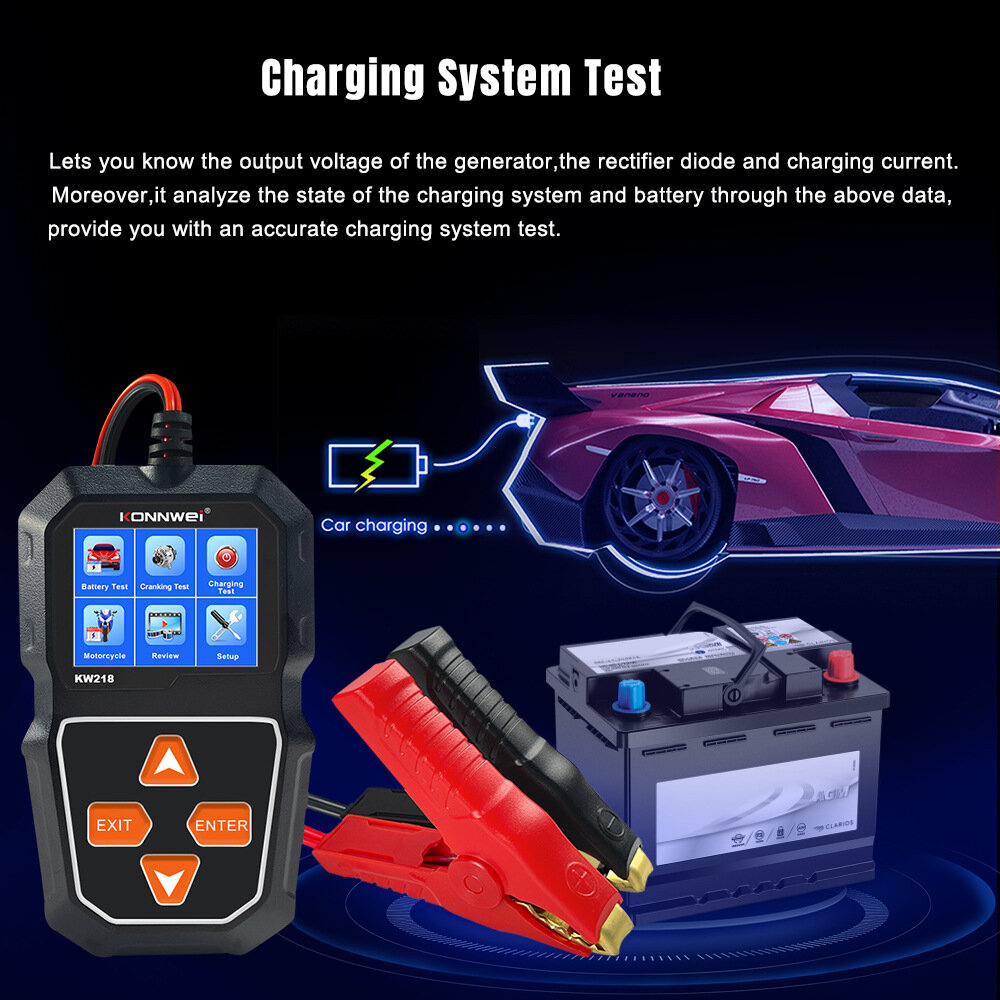 KONNWEI KW218 6V-12V Car Battery Analyzer Diagnostic Tool Professional Car Battery Tester