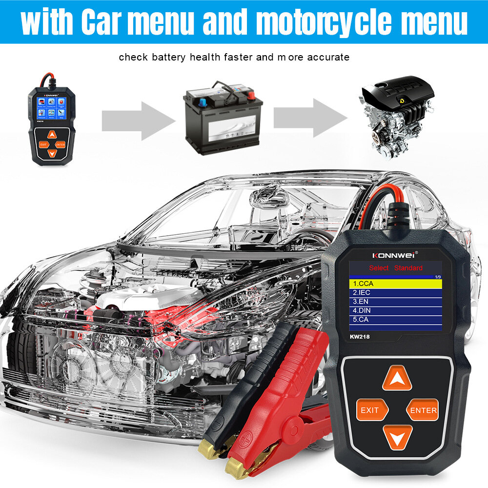 KONNWEI KW218 6V-12V Car Battery Analyzer Diagnostic Tool Professional Car Battery Tester