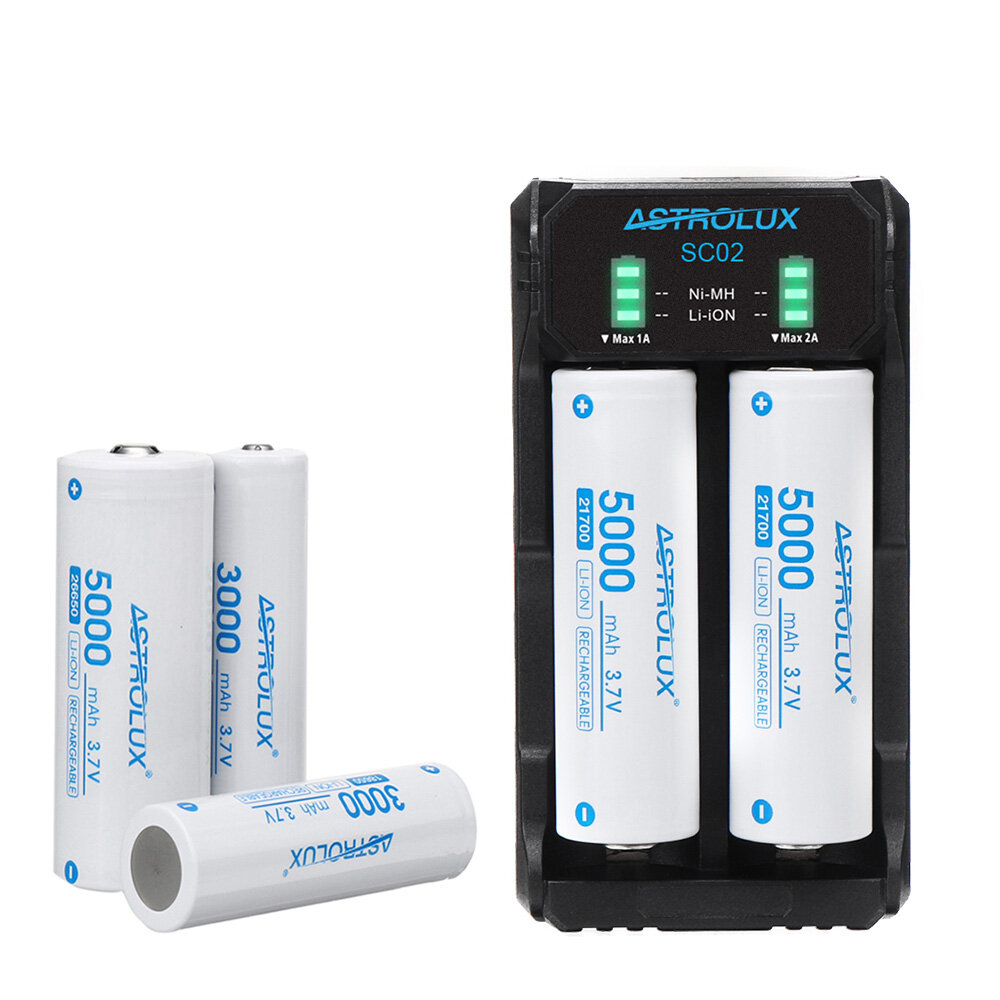 ASTROLUX® SC02 Type-C QC 3.0 Quick Charge USB Battery Charger Dual-slots For Li-ion/IMR/INR/ICR Ni-MH Ni-Cd 21700 18650 26650 Flashlight Battery