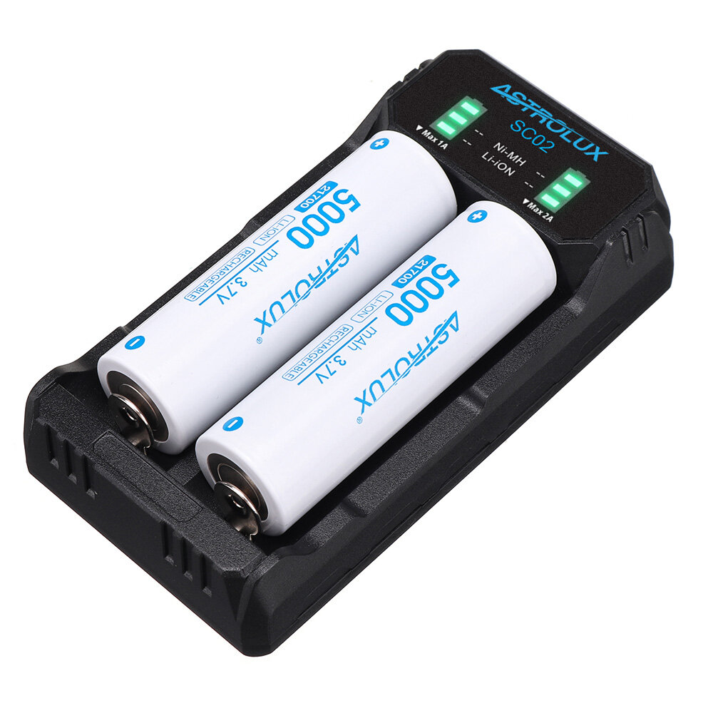 ASTROLUX® SC02 Type-C QC 3.0 Quick Charge USB Battery Charger Dual-slots For Li-ion/IMR/INR/ICR Ni-MH Ni-Cd 21700 18650 26650 Flashlight Battery