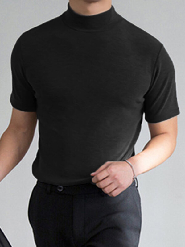 Mens High Neck Slim Fit Muscle Workout Summer Casual T-shirt