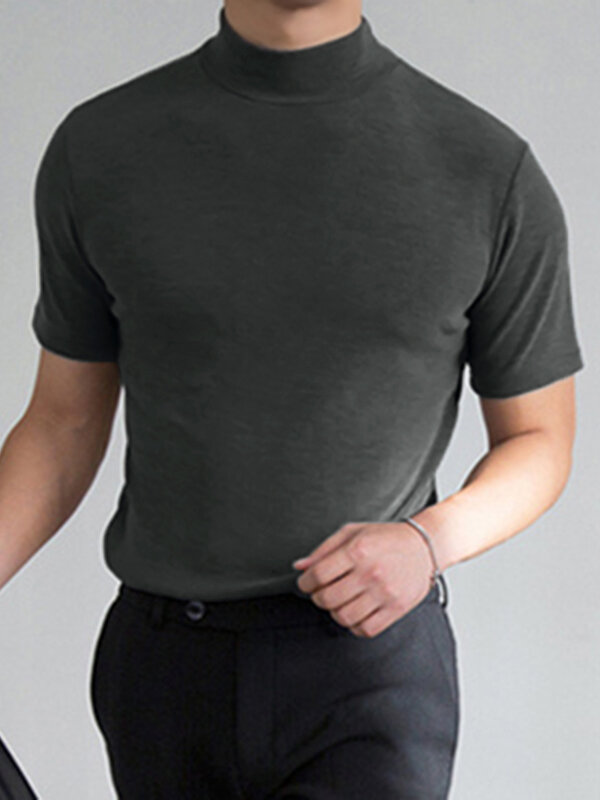 Mens High Neck Slim Fit Muscle Workout Summer Casual T-shirt