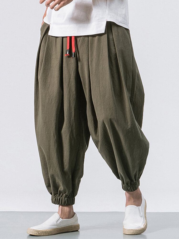 ChArmkpR Mens Pant Loose Comfy Baggy Solid Color Vintage Drawstring Jogger Casual Harem Trousers