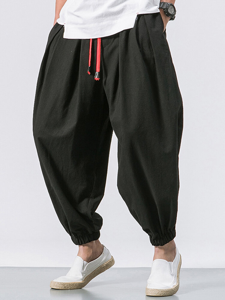 ChArmkpR Mens Pant Loose Comfy Baggy Solid Color Vintage Drawstring Jogger Casual Harem Trousers