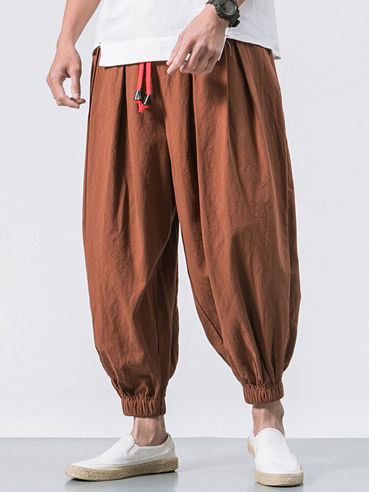 ChArmkpR Mens Pant Loose Comfy Baggy Solid Color Vintage Drawstring Jogger Casual Harem Trousers