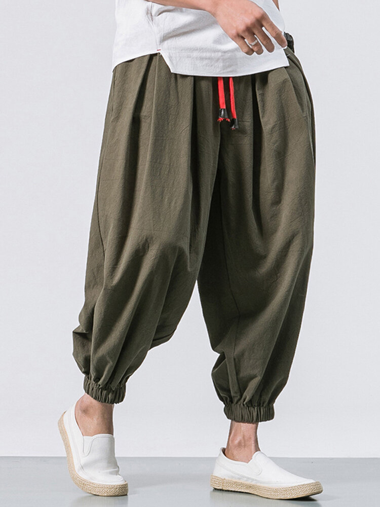 ChArmkpR Mens Pant Loose Comfy Baggy Solid Color Vintage Drawstring Jogger Casual Harem Trousers