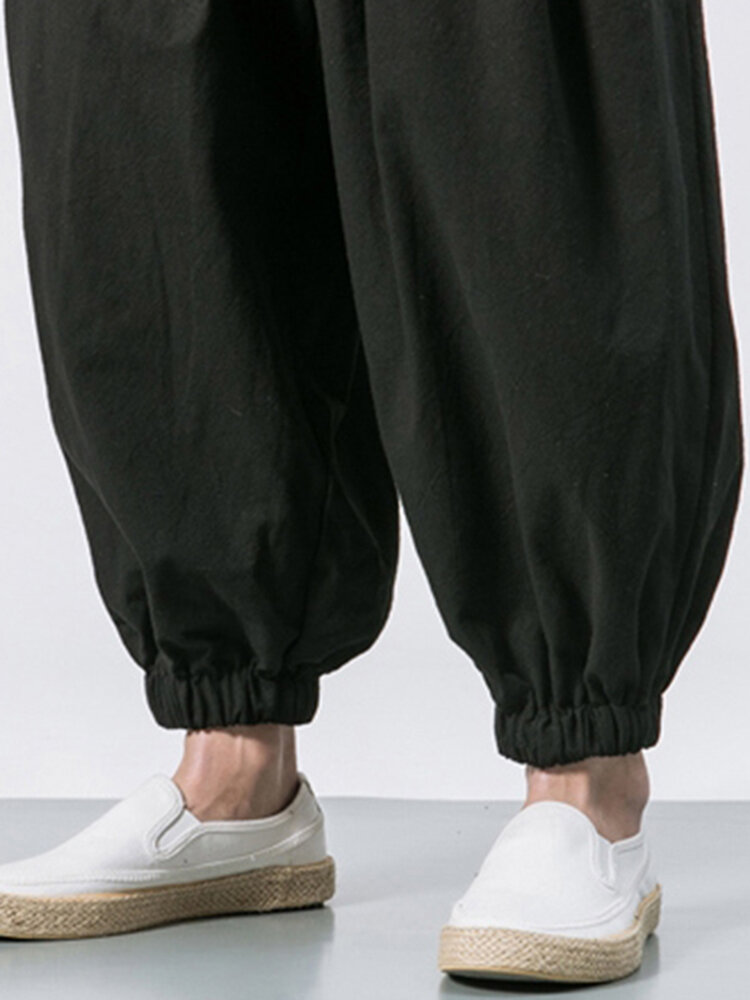 ChArmkpR Mens Pant Loose Comfy Baggy Solid Color Vintage Drawstring Jogger Casual Harem Trousers