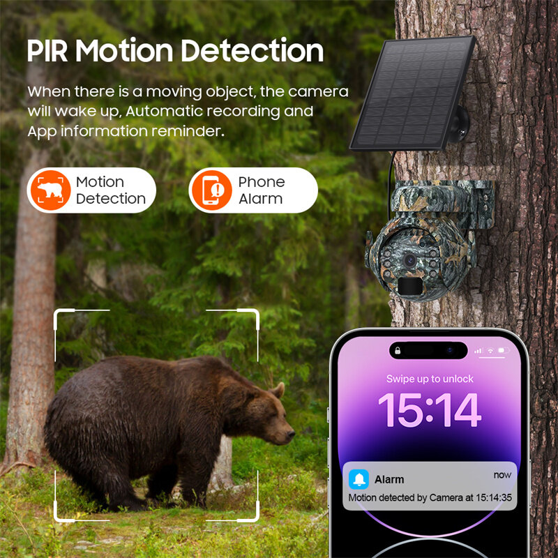 3MP 4G Solar Powered Cameras WIFI Wireless Outdoors 360° View Animal Monitoring Camouflage PTZ Security Camera