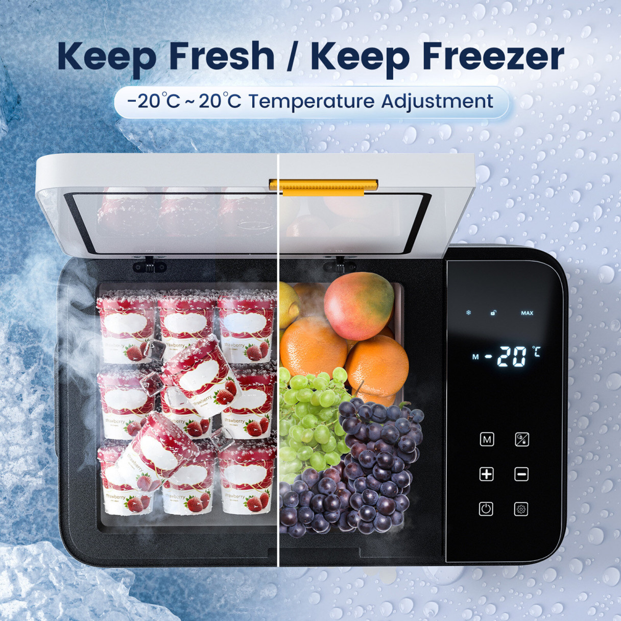 KROAK Compressor Coolbox Electric Car Refrigerator, 21L Portable Freezer Box Mini Refrigerator 12/24 V 230V for Camping, Car, Truck, Boat, -20℃-20℃