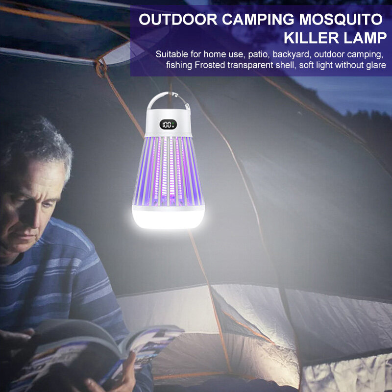 AGSIVO Cordless LED Digital Display Electric Mosquito Bug Zapper Mosquito Killing Lamp Fly Trap Camp Lamp with Rechargeable Battery for Indoor and Outdoor