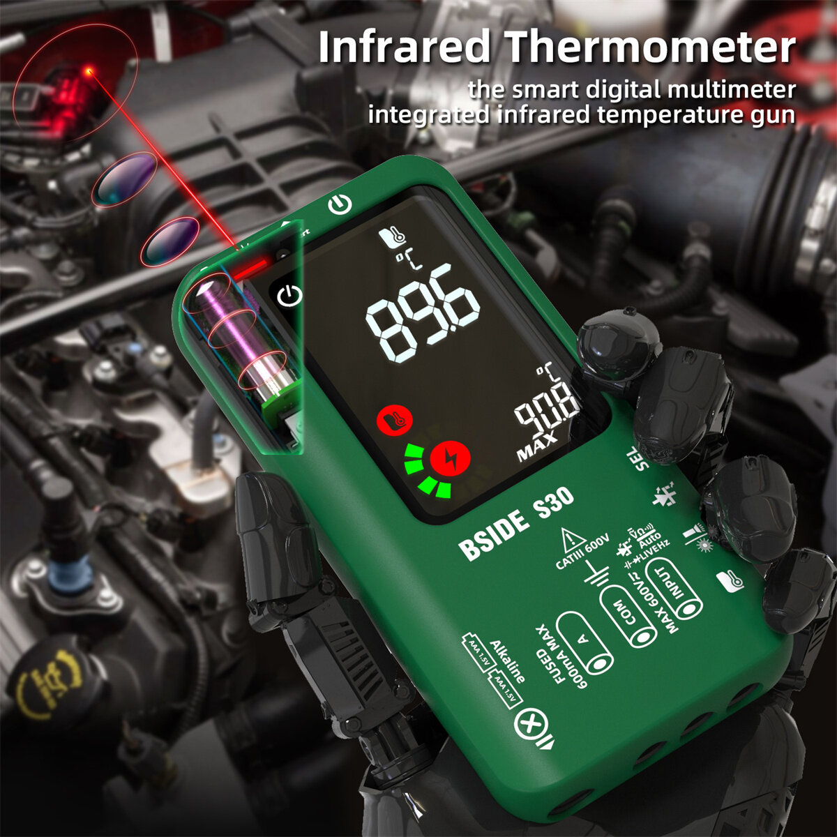 BSIDE S30 Smart Multimeter with Infrared Temperature Measurement Color Screen High Precision Voltage Current Resistance Capacitance Tester