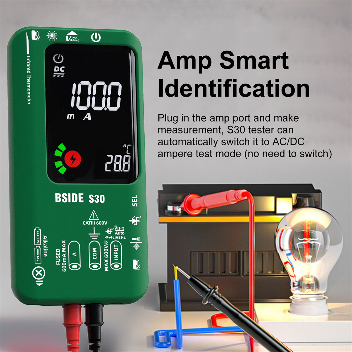 BSIDE S30 Smart Multimeter with Infrared Temperature Measurement Color Screen High Precision Voltage Current Resistance Capacitance Tester