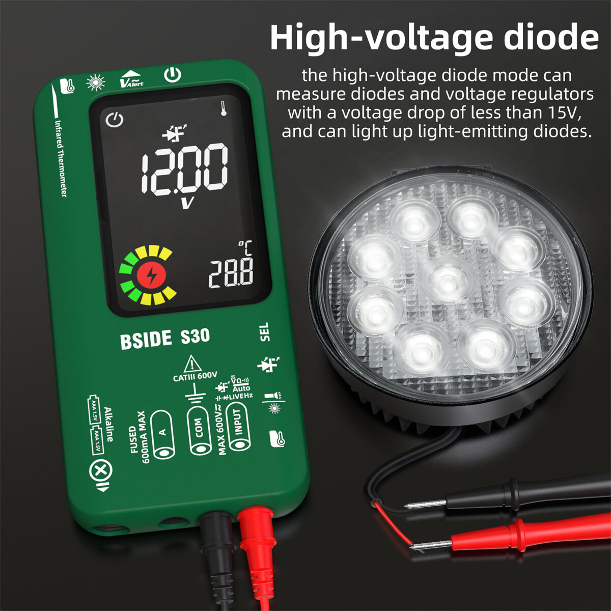 BSIDE S30 Smart Multimeter with Infrared Temperature Measurement Color Screen High Precision Voltage Current Resistance Capacitance Tester