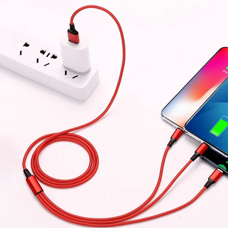 2A USB-A to Type-C/Micro/iP Cable Fast Charging Nylon Braided Core Line 1.2M Long for iPhone14 Pro for Huawei P50 for ViVo Y70s for Xiaomi Mi13