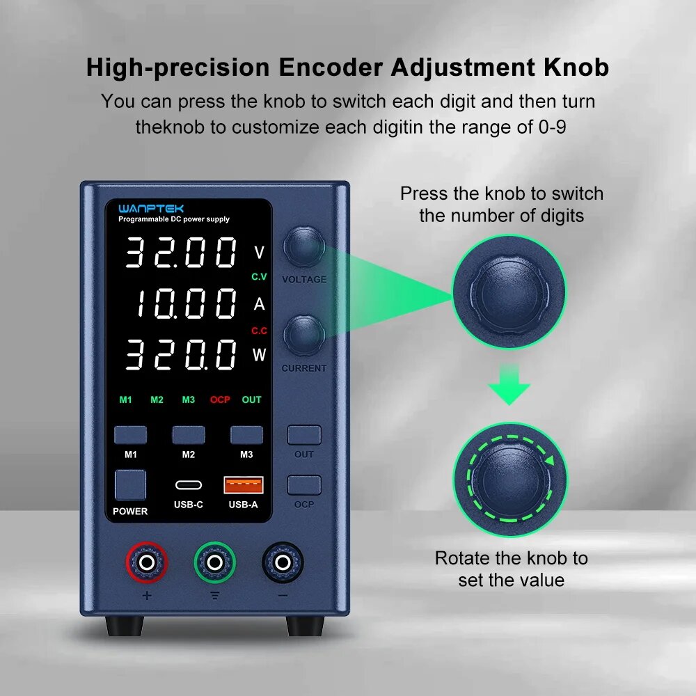 WANPTEK Regulated Power Supply with 0-160V Voltage 0-10A Current Multi-Function Protection Superior Stability Digital Display ideal for Diverse Electronics Application EPS3205/EPS3210/EPS6205/EPS1203/EPS1602