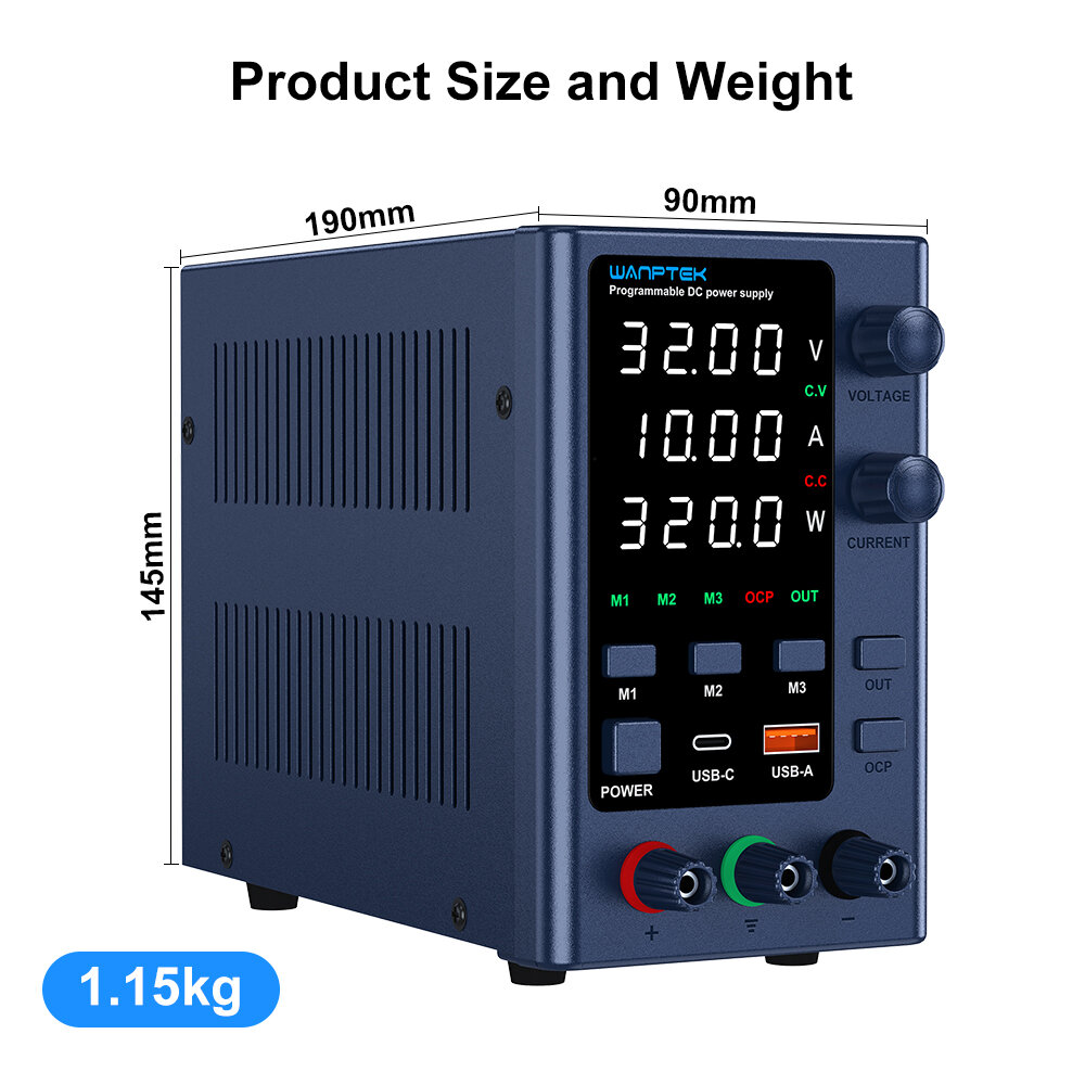 WANPTEK Regulated Power Supply with 0-160V Voltage 0-10A Current Multi-Function Protection Superior Stability Digital Display ideal for Diverse Electronics Application EPS3205/EPS3210/EPS6205/EPS1203/EPS1602