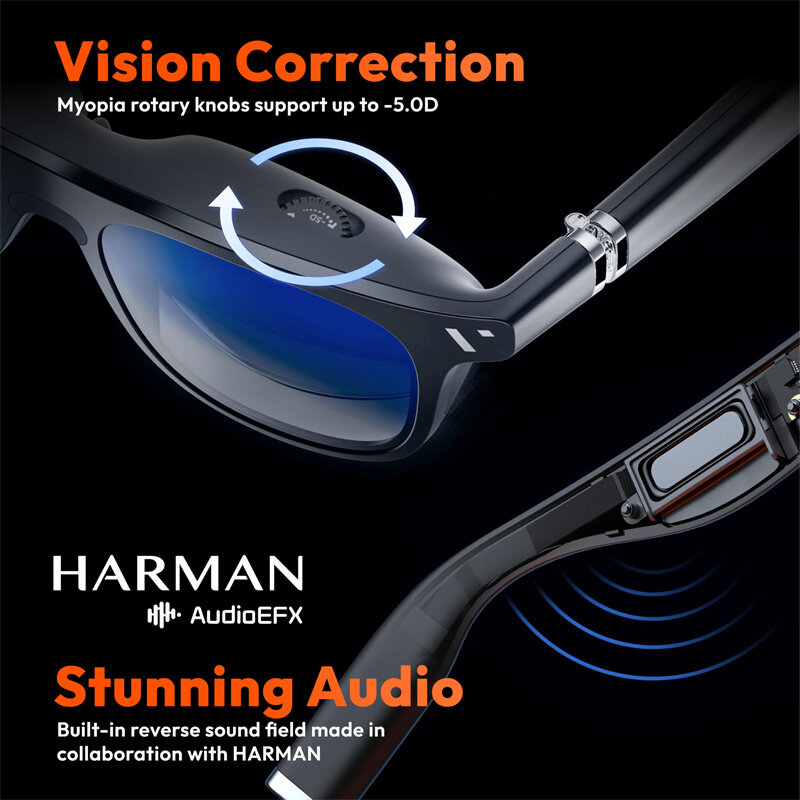 VITURE One XR Smart Glasses with 120'' Full HD Virtual Display 1080P 60fps Video 3D Games Supported Harman Sound Myopia Adjustments Electrochromic Film Smart Projection Glasses for iPhone 15/15 Pro Steam Deck/ROG Ally/Gaming Consoles/PC/Android