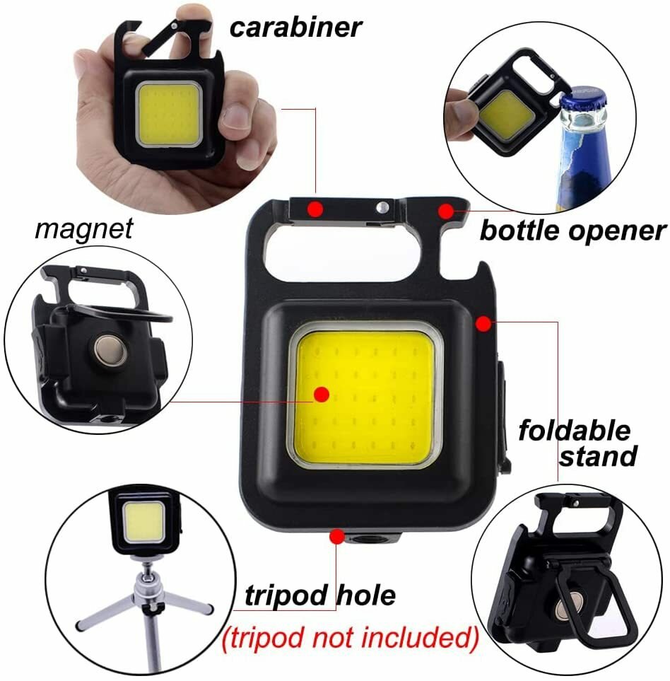 Mini Multi-functional Rechargeable Emergency Light Keychain LED Flashlight Portable Work Light Bottle Opener With Carabiner