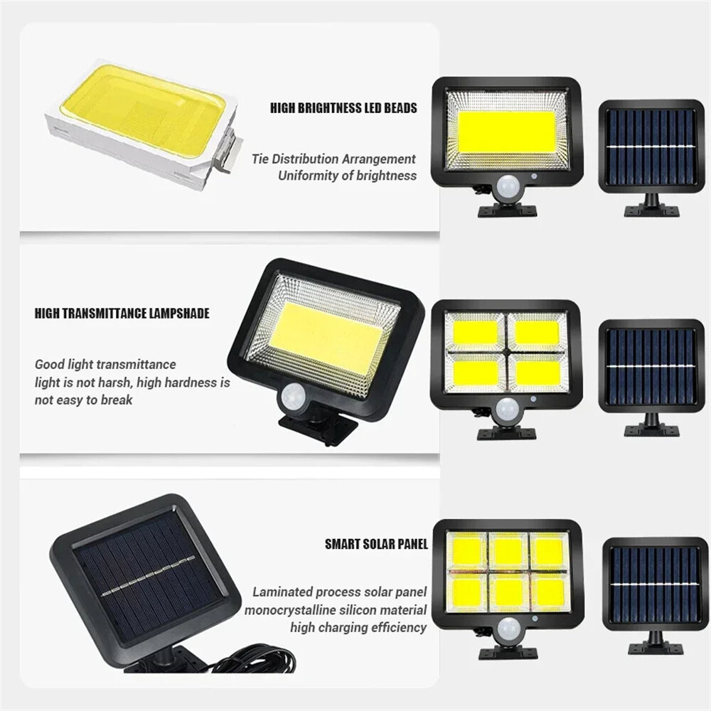 100/120/128COB Solar Lights Outdoor Split Wall Lamp 3 Modes Waterproof Motion Sensor Street Light for Home Garden Landscape