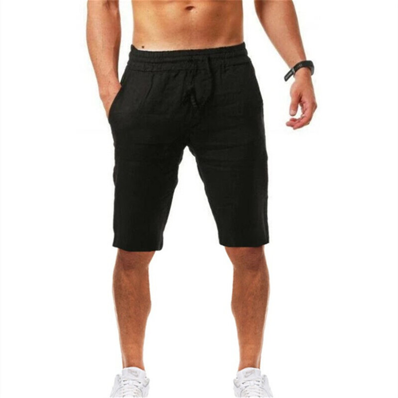 Mens Shorts Quick Dry Cotton Linen Shorts Summer Breathable Stripe Gym Running Pocket Cargo Short Trousers Casual Beach Five-point Pants Male