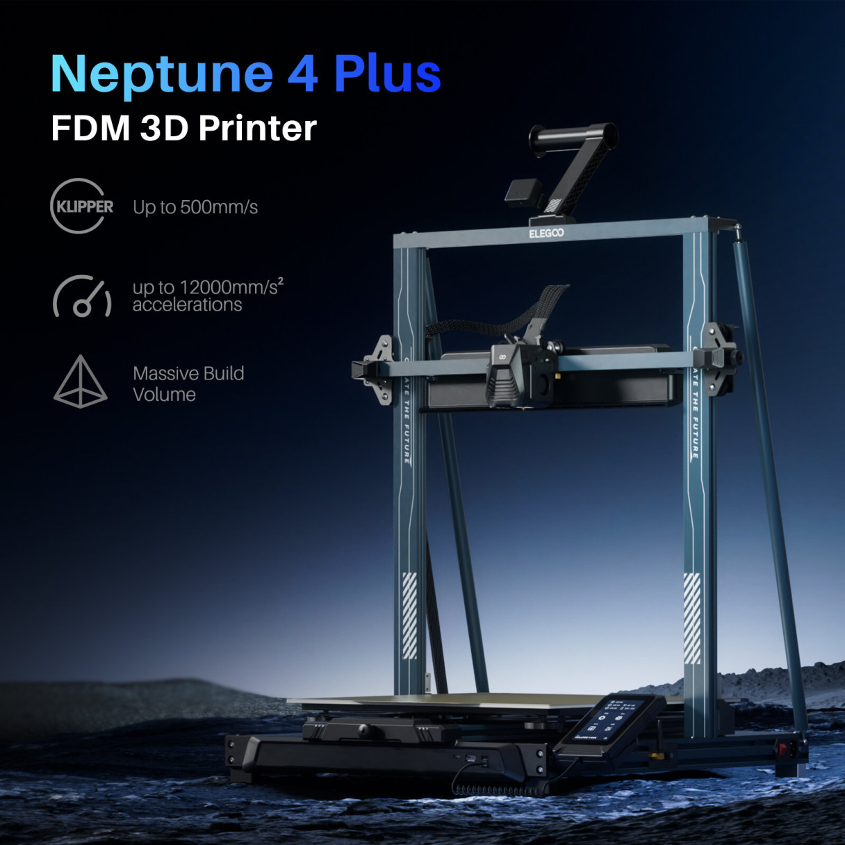 ELEGOO® Neptune 4 Plus FDM 3D Printer High Speed Up to 500mm/s  320x320x385mm Printing Size Klipper High Speed Motherboard