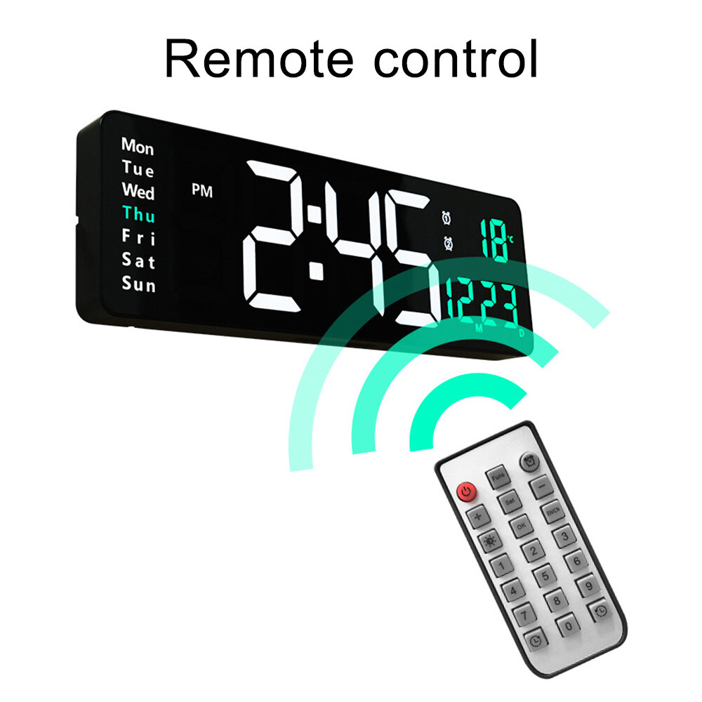 AGSIVO 16 Inch Digital Wall Clock Large LED Display with Remote Control / Automatic Brightness / Indoor Temperature / Date / Week / 12/24H For Home Office Classroom