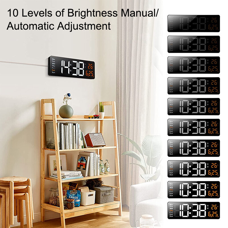 AGSIVO 16 Inch Digital Wall Clock Large LED Display with Remote Control / Automatic Brightness / Indoor Temperature / Date / Week / 12/24H For Home Office Classroom