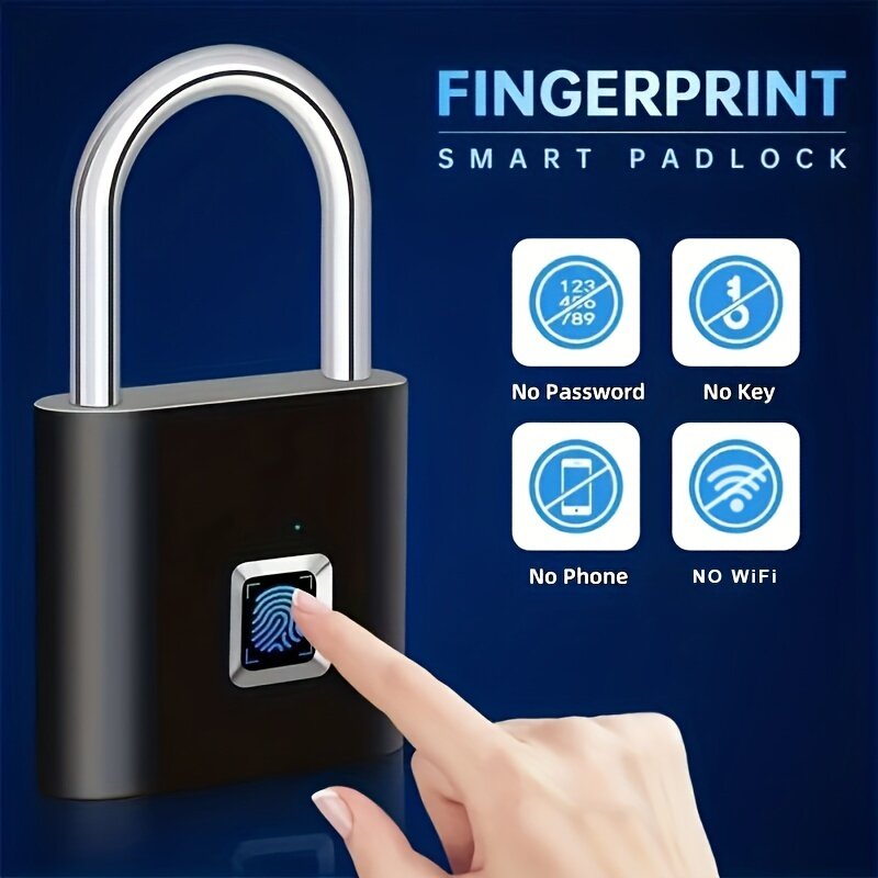 Smart Fingerprint Padlock 20 Fingerprints USB Rechargeable Door Lock Biometric Fingerprint Door Lock Zinc Alloy Smart Life Unlock