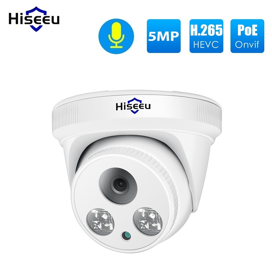 Hiseeu HC615-P-3.6 5MP 1920P POE IP Camera H.265 Audio Dome Camera ONVIF Motion Detect for PoE NVR App View