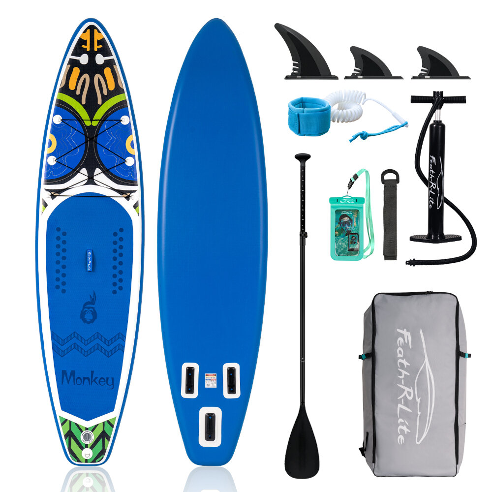 [EU Direct] FunWater 335cm Large Size Inflatable Stand Up Paddle Board Surfboard Complete Paddleboard Accessories Adjustable Paddle, Pump, ISUP Travel Backpack, Leash, Waterproof Bag, Adult Paddle Board FUNWATER, SUPFR02D SUPFR01D