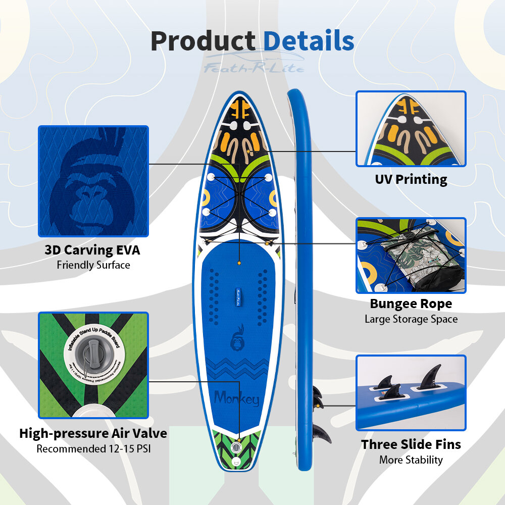 [EU Direct] FunWater 335cm Large Size Inflatable Stand Up Paddle Board Surfboard Complete Paddleboard Accessories Adjustable Paddle, Pump, ISUP Travel Backpack, Leash, Waterproof Bag, Adult Paddle Board FUNWATER, SUPFR02D SUPFR01D