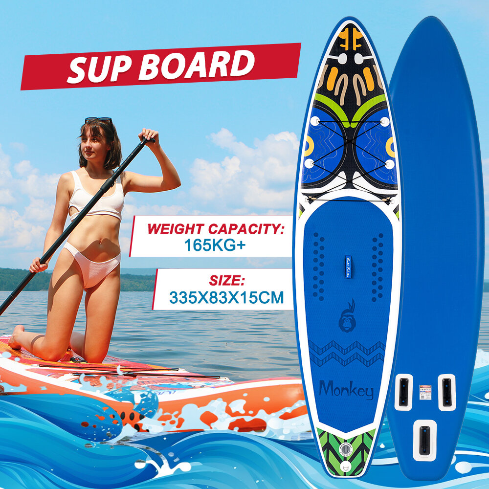 [EU Direct] FunWater 335cm Large Size Inflatable Stand Up Paddle Board Surfboard Complete Paddleboard Accessories Adjustable Paddle, Pump, ISUP Travel Backpack, Leash, Waterproof Bag, Adult Paddle Board FUNWATER, SUPFR02D SUPFR01D