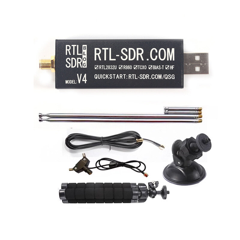 RTL-SDR Blog RTL SDR V4 R828D RTL2832U 1PPM TCXO SMA RTLSDR Software Defined Radio with Multipurpose Dipole Antenna