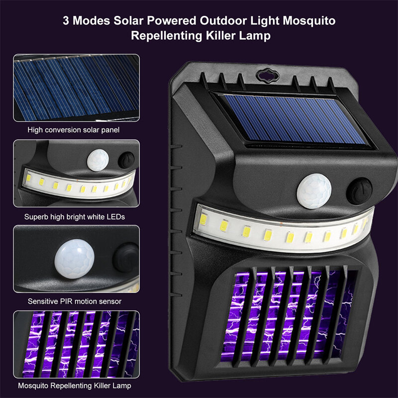 Solar Powered Outdoor Light 3 Modes PIR Moiton Electric Mosquito Repellenting Killer Lamp Outdoor Light