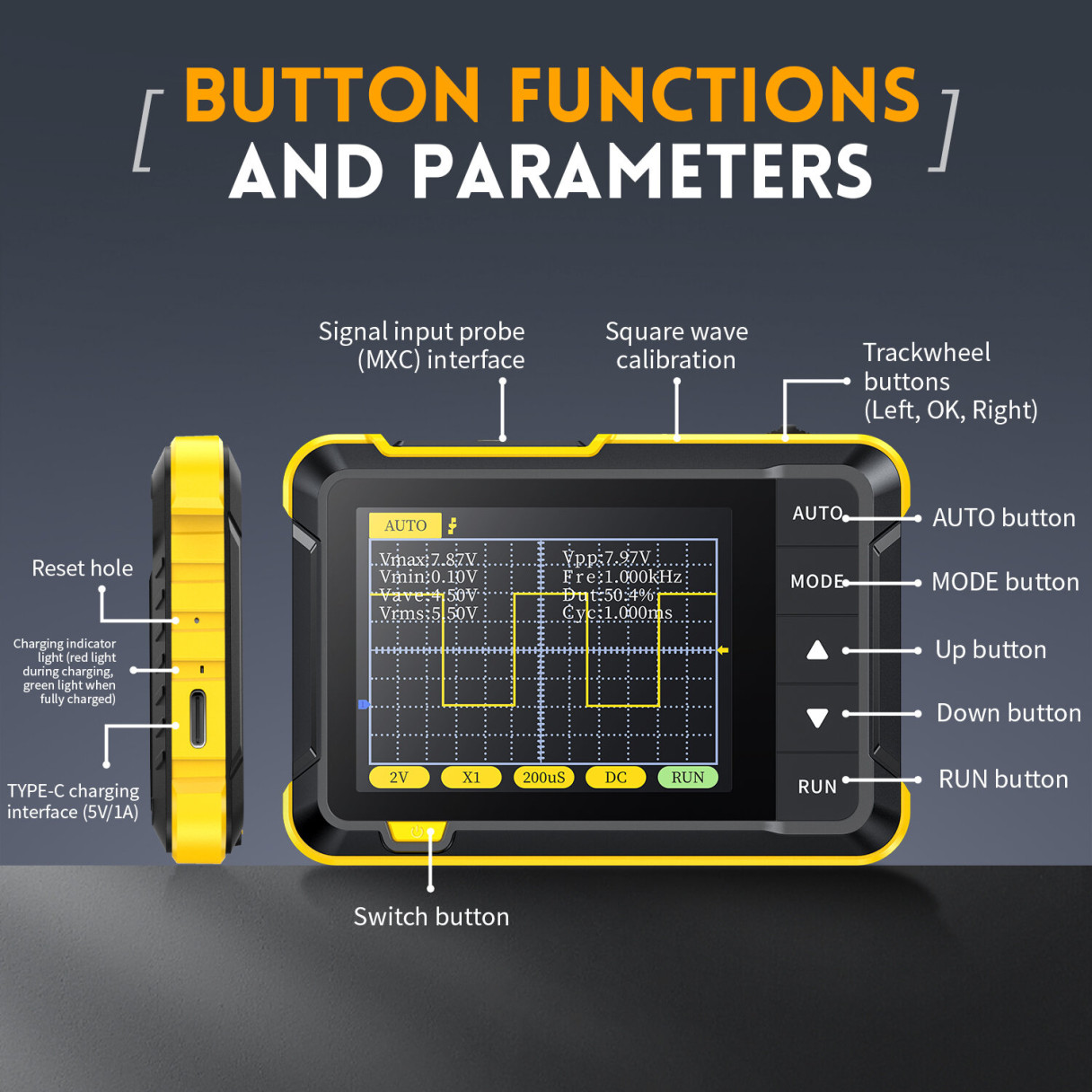 FNIRSI DSO152 Mini Handheld Digital Oscilloscope Latest Version 2.5MSa/s 200KHz Analog Bandwidth 800 VPP with PWM Output