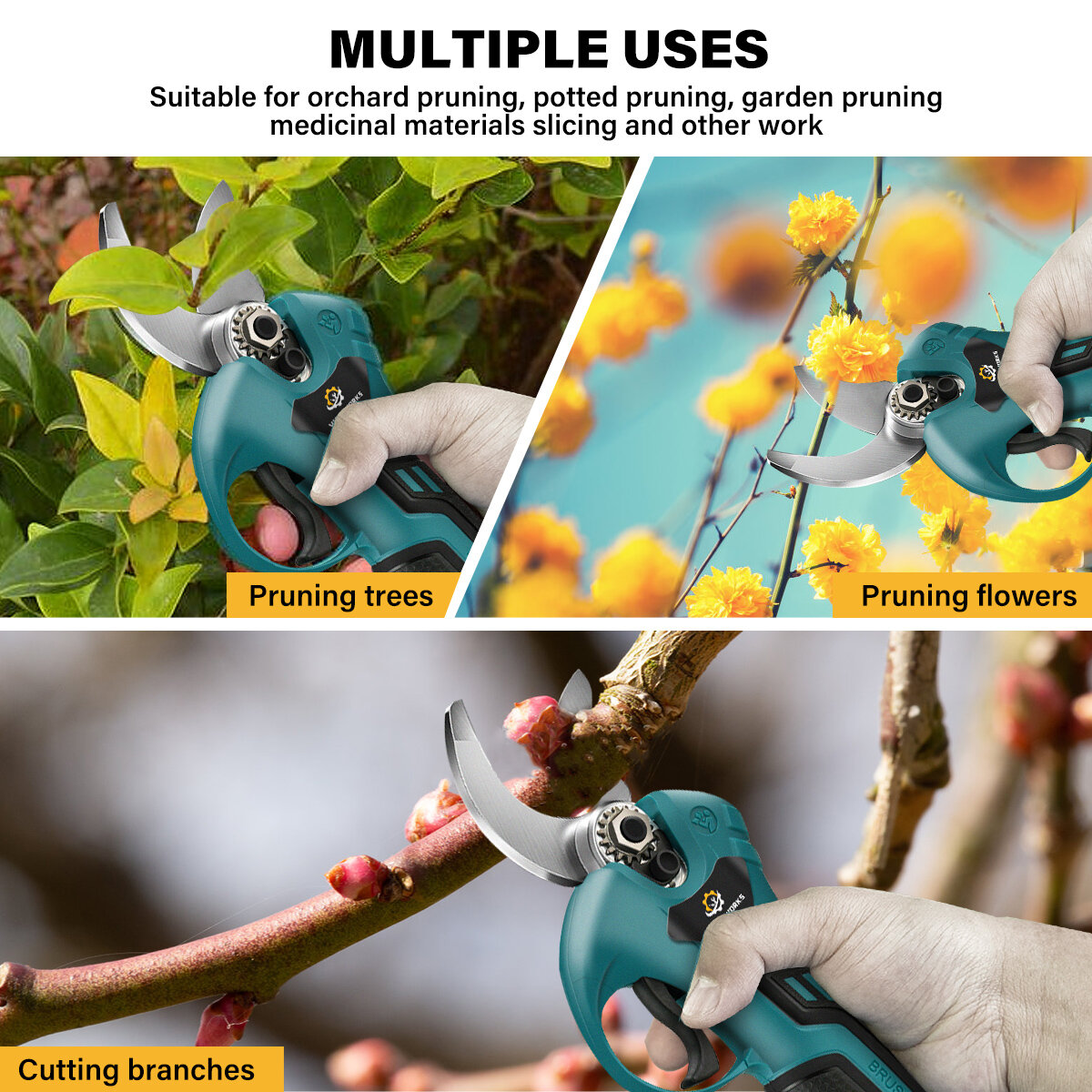 VIOLEWORKS 21V Cordless Electric Scissors Large Battery Capacity Pruning Shears Tree Branch Pruner Garden Tools W/1pcs 2pcs Battery