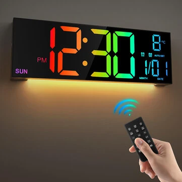 16 Inch Large LED Digital Wall Clock With Remote Control Dymamic RGB Display Automatic Brightness Date Temperature Night Light Gym Clock Suitable For Living Room Bedroom Office Wall Decoratio