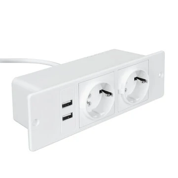 Table Socket with 2 USB 2 Sockets Built-in Socket 2-Way Installation Power Strip with 2 Screws for Kitchen Furniture or Worktops Recessed Socket 1.8 Cable16 A/3500 W