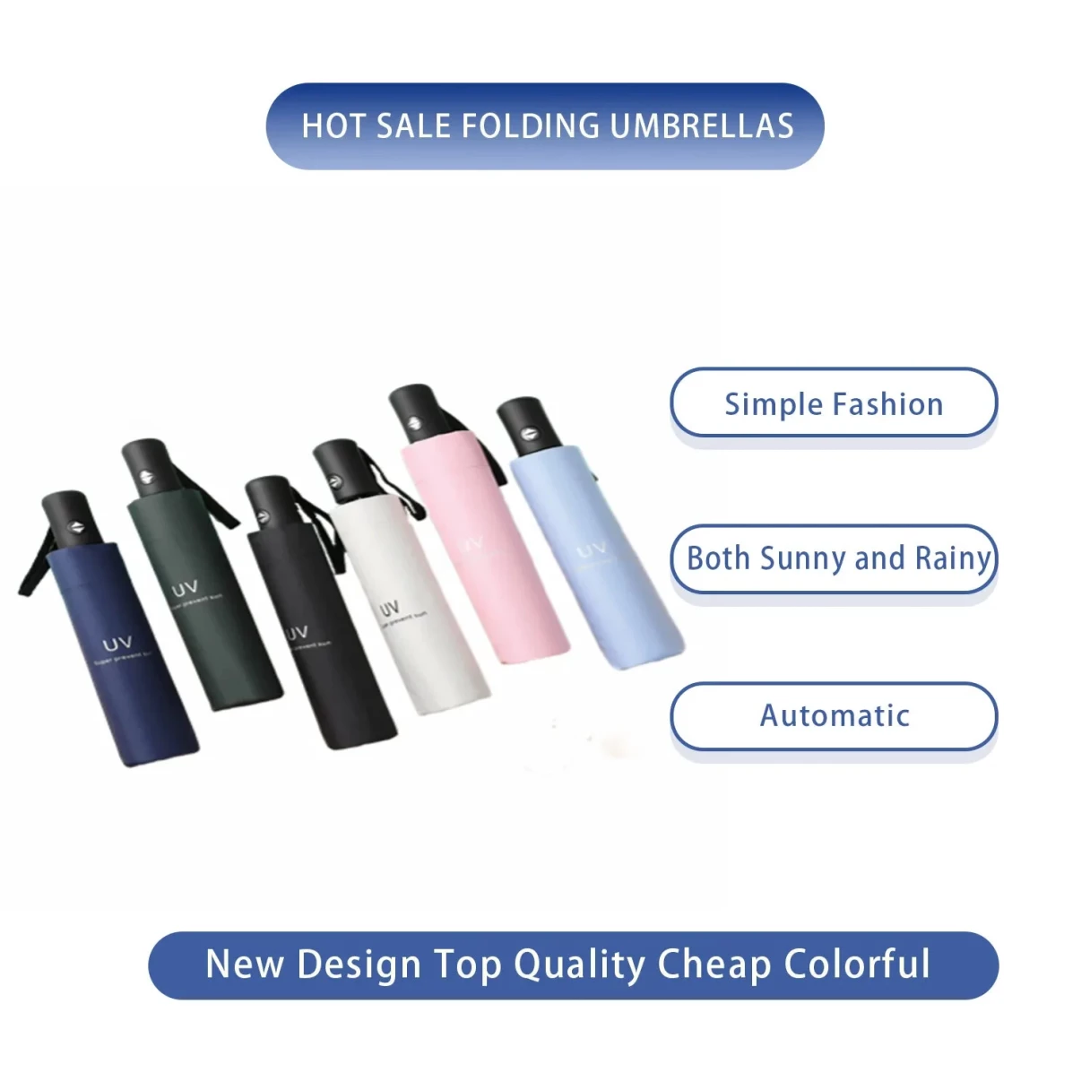 8-Rib Travel Umbrella Windproof Automatic Open and Close Multicolor Portable Rain Sun Protection for All Weather Conditions