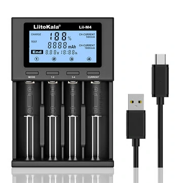 LiitoKala Lii-M4  4slot 5V 2A 18650 Charger LCD Display Universal Smart Charger Test Capacity 26650 18650 21700 AA AAA Battery Charger