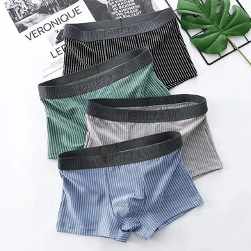 4 Pcs Men's Underwear Fashion Striped Boxer Briefs Trend Pure Cotton Boxing Shorts Comfy Breathable Men Underwear Set Plus Size L-5XL