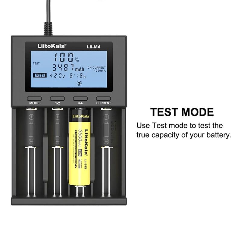 LiitoKala Lii-M4  4slot 5V 2A 18650 Charger LCD Display Universal Smart Charger Test Capacity 26650 18650 21700 AA AAA Battery Charger