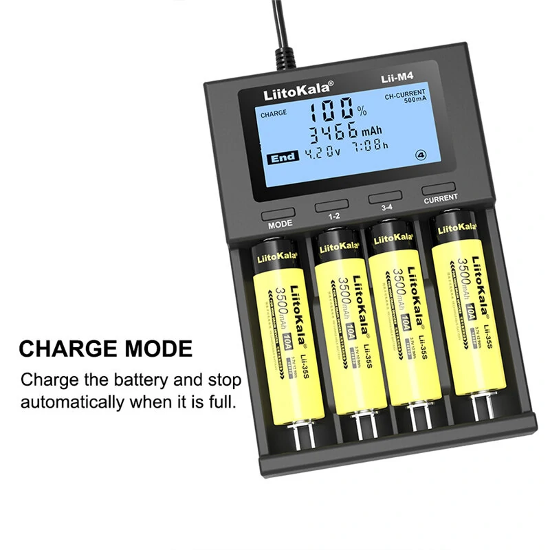 LiitoKala Lii-M4  4slot 5V 2A 18650 Charger LCD Display Universal Smart Charger Test Capacity 26650 18650 21700 AA AAA Battery Charger