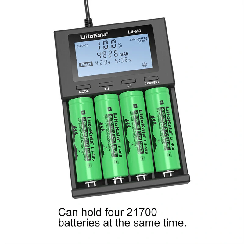 LiitoKala Lii-M4  4slot 5V 2A 18650 Charger LCD Display Universal Smart Charger Test Capacity 26650 18650 21700 AA AAA Battery Charger