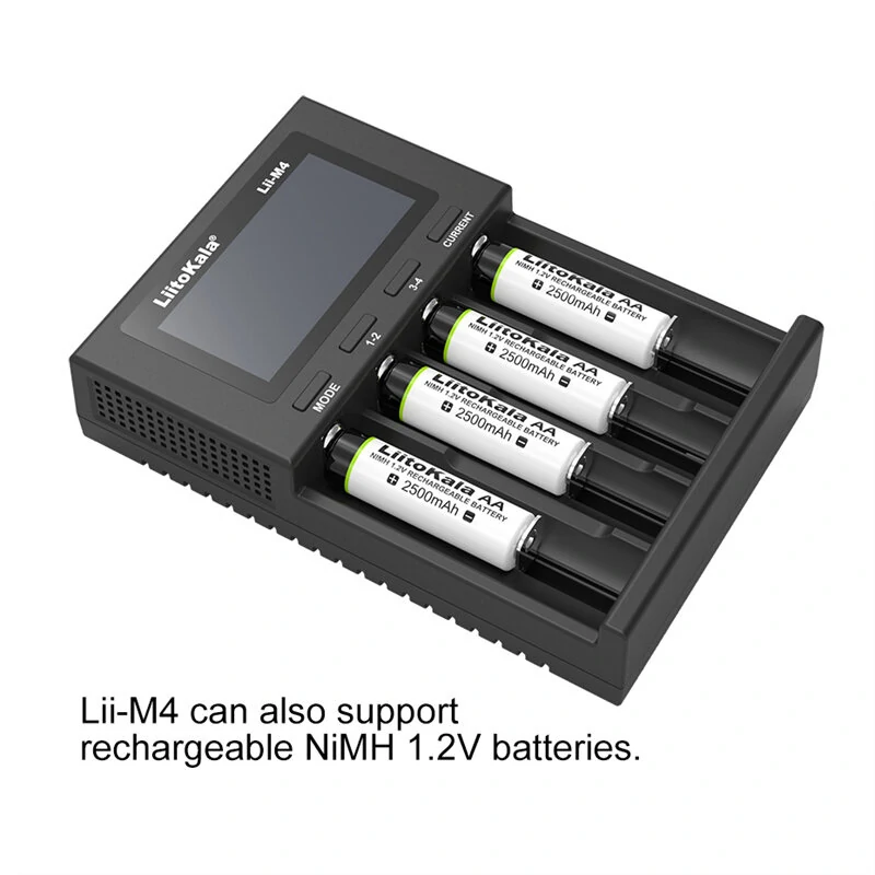 LiitoKala Lii-M4  4slot 5V 2A 18650 Charger LCD Display Universal Smart Charger Test Capacity 26650 18650 21700 AA AAA Battery Charger