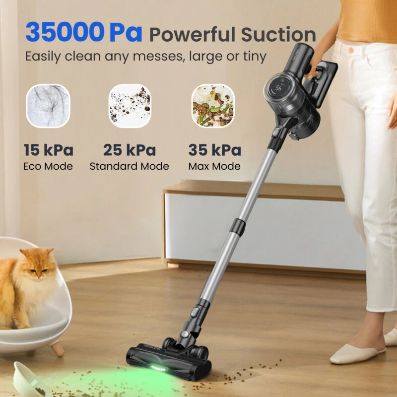 [EU Direct] Proscenic P13 Cordless Vacuum Cleaner, 35Kpa Suction Stick Vacuum with LED Display, Vertect Light, Max 45mins Runtime, 1.2L Dustbin,Deep Clean for Pet Hair, Hard Floor & Carpets