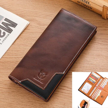 BULLCAPTAIN Genuine Leather Men’s Long Wallet Large-capacity Coin Purse RFID Blocking Credit Card Holder Multifunctional Handbag Clutch Wallet